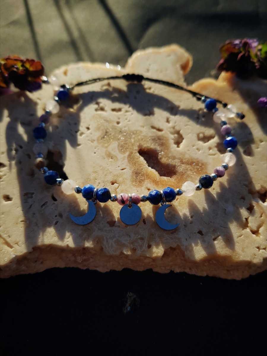 Bransoletka "Bogini z Gwiazd" - Kamień księżycowy, Czaroit, Lapis lazuli - obrazek 5