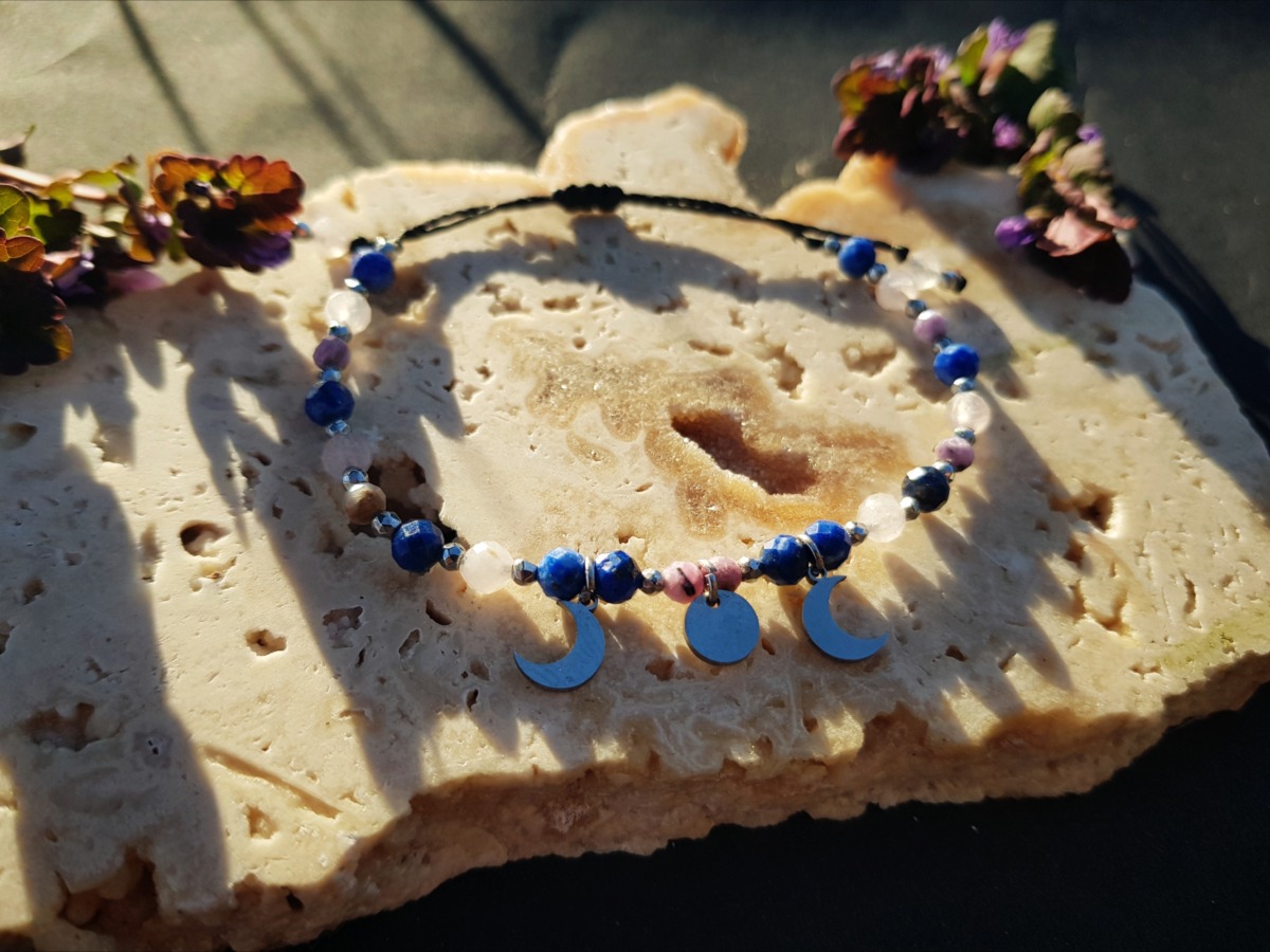 Bransoletka "Bogini z Gwiazd" - Kamień księżycowy, Czaroit, Lapis lazuli - obrazek 8