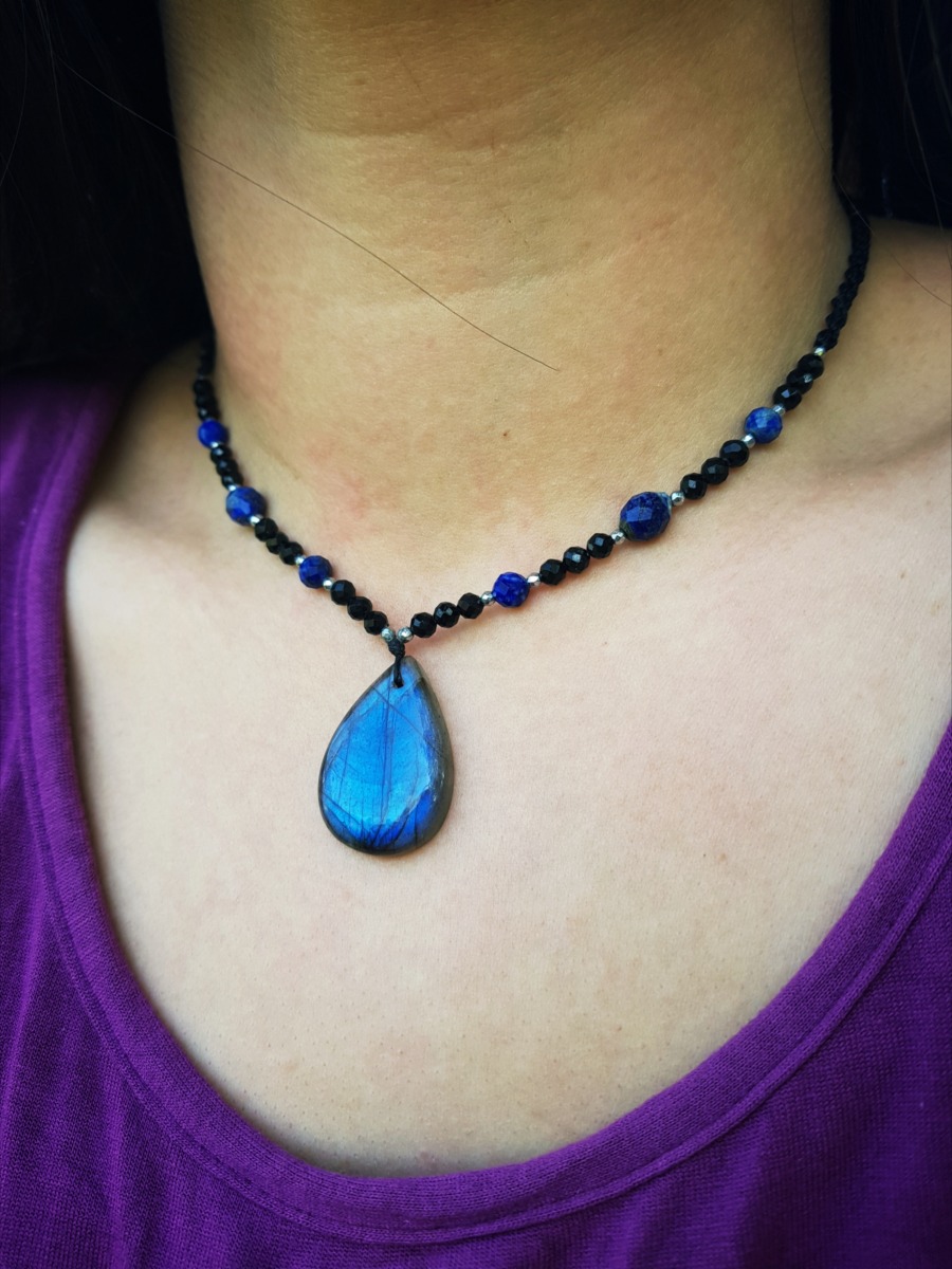 Unikatowy naszyjnik "Gwiezdna Dusza" - Labradoryt, Turmalin, Lapis lazuli